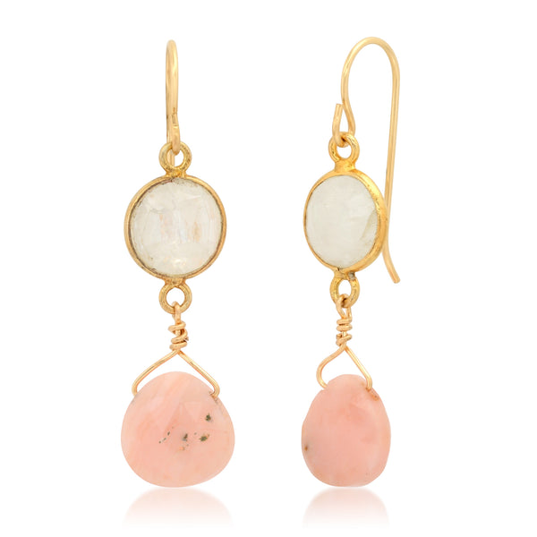 Moonstone & Pink Opal Earrings